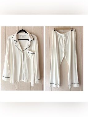 Women’s Cream Pajama Set Black Piping Size 2X NWT Beauty Pie